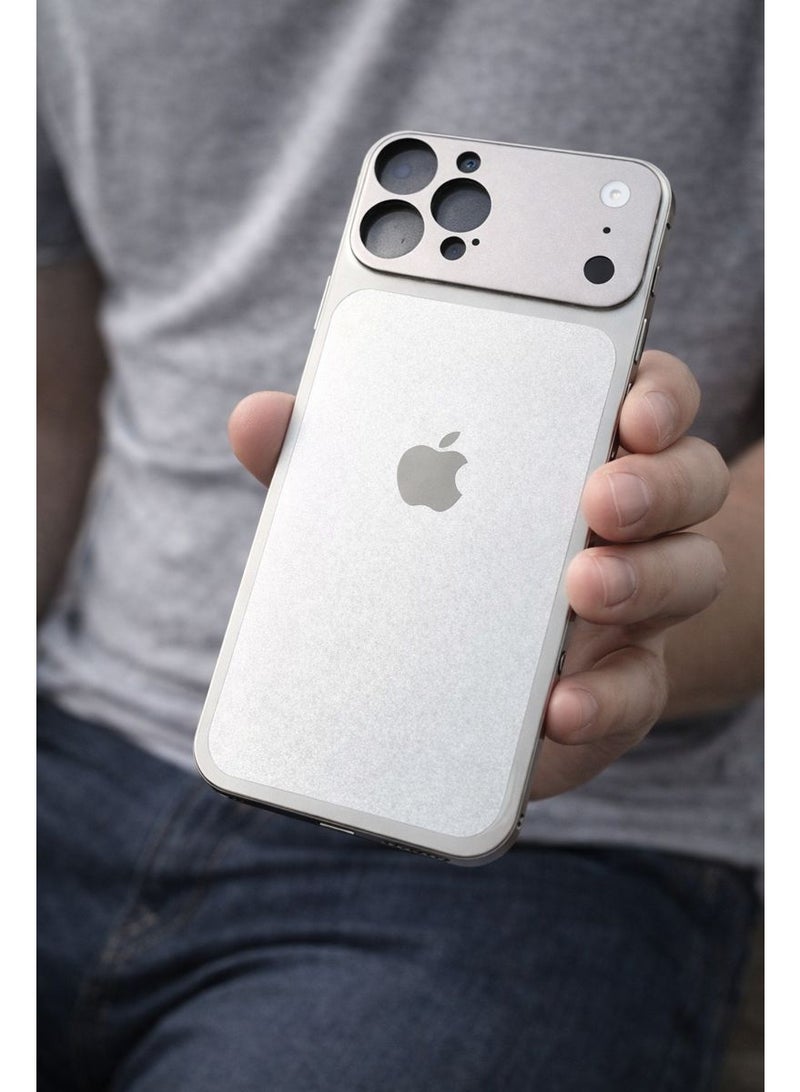 Full Conversion & Protection Skin for iPhone 15 Pro Max to iPhone 17 Pro Max Look - Natural Titanium Back Sticker, Camera Cover & Side Films - Image 5